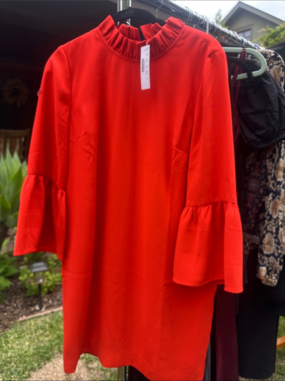 J. Crew Red Ruffle Neck Bell Sleeve Dress